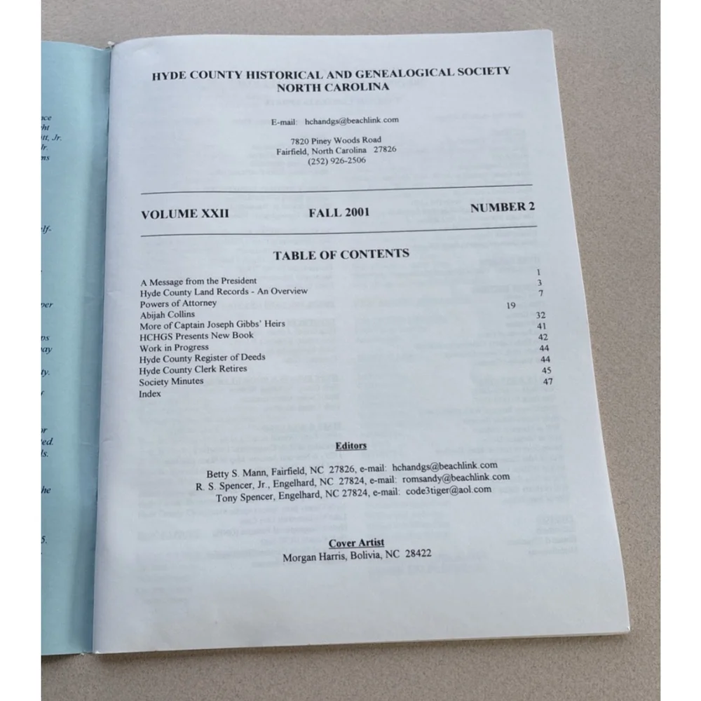 High Tides Hyde County Historical & Genealogial Society NC Vol XXII Number 1 & 2